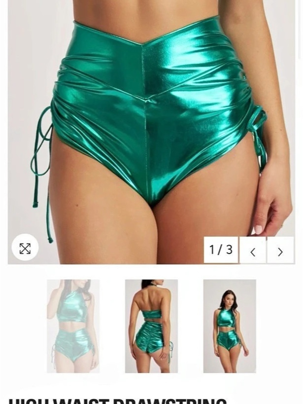 Lunalae High Waist Drawstring Bottoms Metallic Green Bikini Bottoms Size Medium
